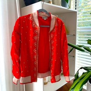 Deeply beloved embroidered red bomber jacket